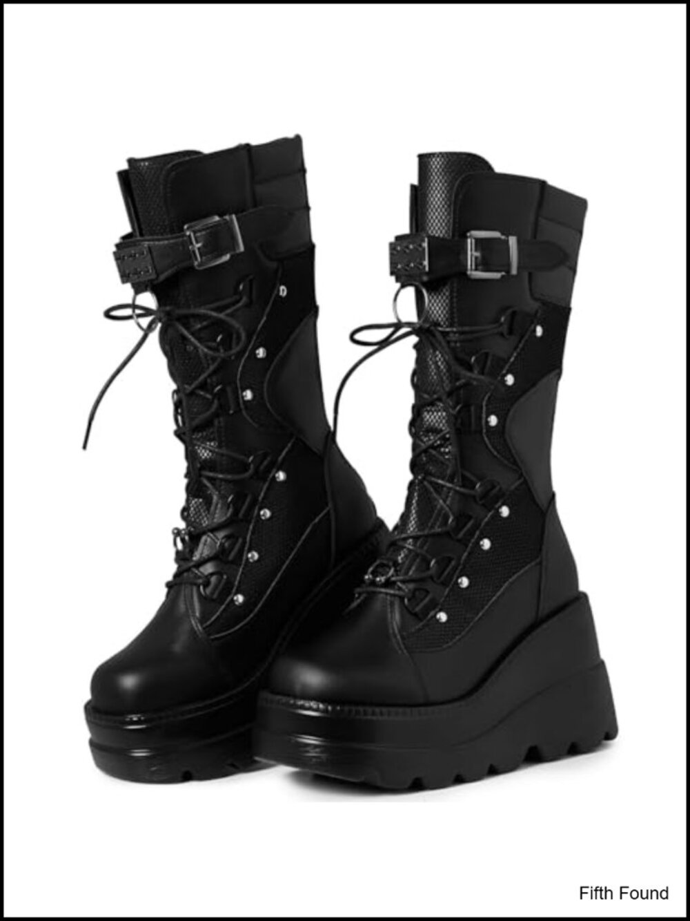 Women's Mid Calf Platform Boots PU Leather Faux Suede Goth Rave